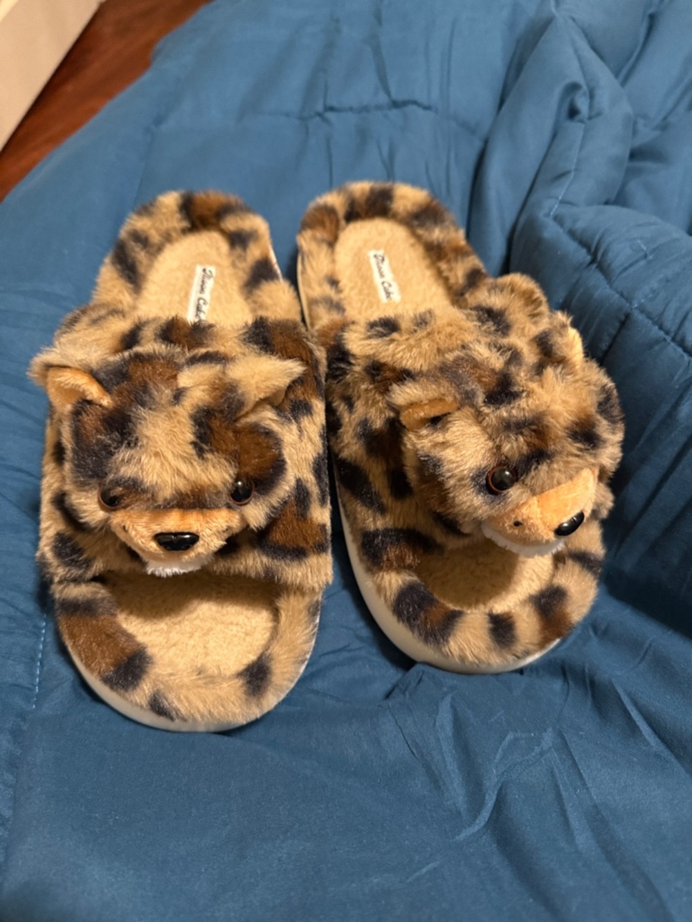 Leopard Plush Slide Slippers in Brown